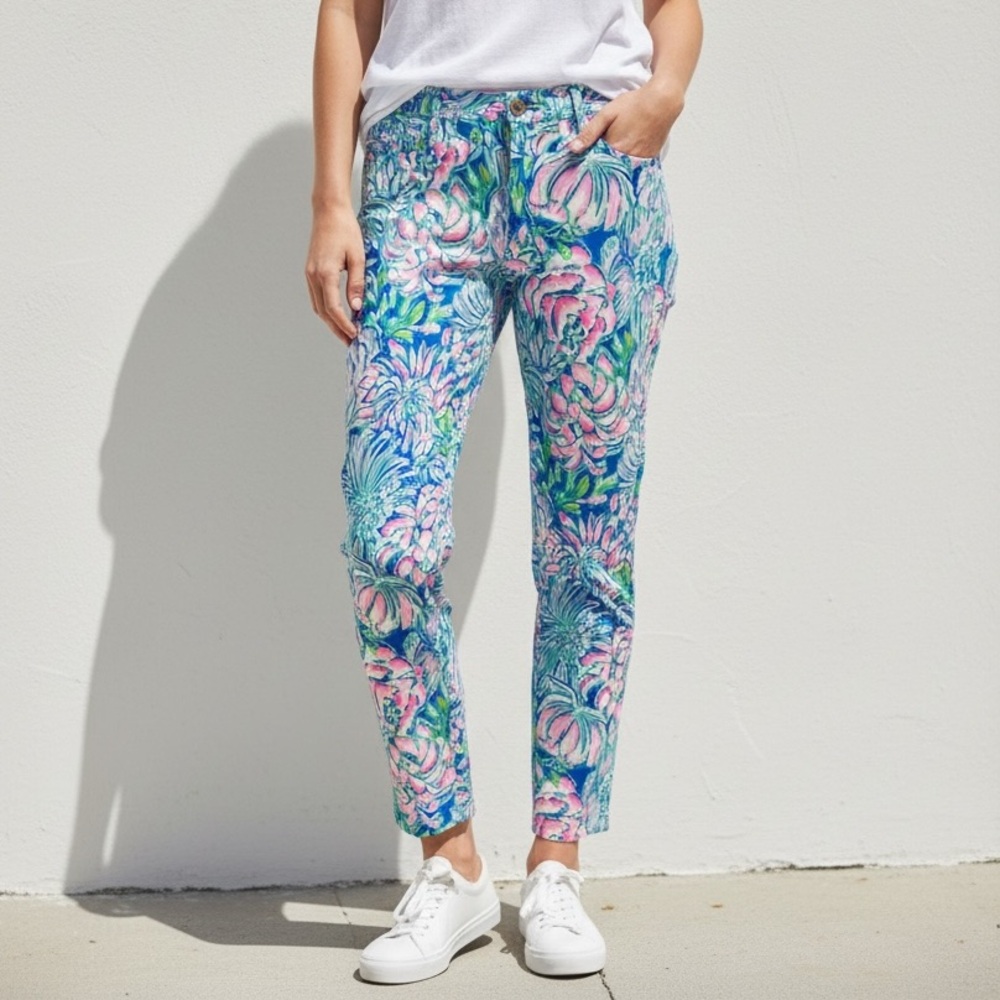 Lilly Pulitzer Kelly High Rise‎ Knit Skinny Ankle Pant Size 2 Tropical Colorful